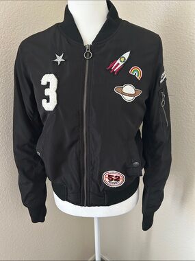 Timing Black Juniors Bomber Jacket with Space & Number Patches